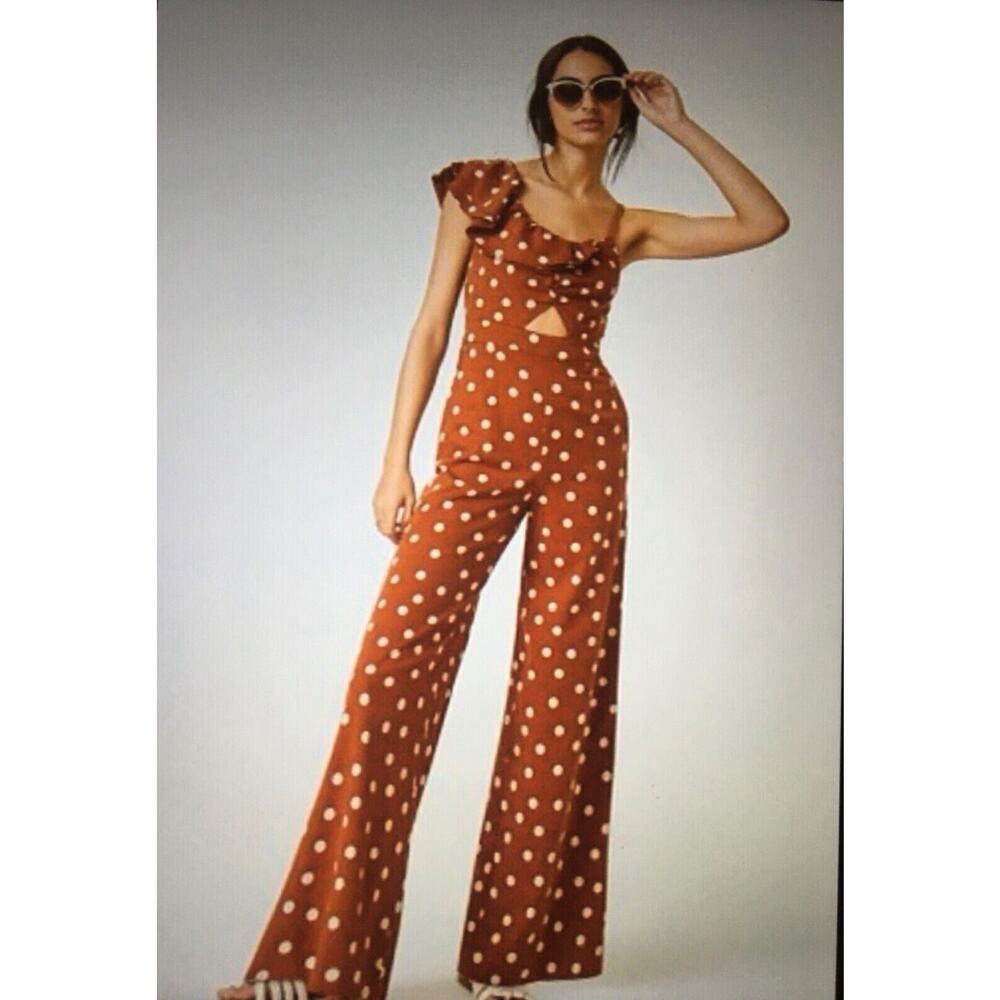 Anthropologie Orange Polka Dot Jumpsuit - Picture 4 of 14
